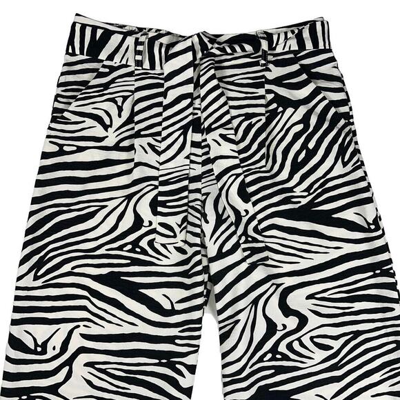 Nicole Miller Zebra Print High Rise Belted Pants 30” Inseam Size M - Picture 2 of 9